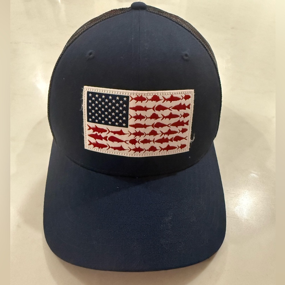 Men’s Navy Blue Columbia Performance Fishing Gear PFG  American flag cap